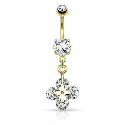 Produktbild von Taffstyle Bauchnabelpiercing Bauchnabelpiercing mit Kristall Kleeblatt Ornament Anhänger, Gold
