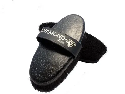 Produktbild von Haas Pferdebürste Diamond Gloss, weiche Borsten, ergonomisch, glitzernd, Lederhandschlaufe, für empfindliche Pferde, 200x80mm