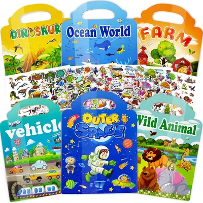 Imagen del producto de Set aus 6 wiederverwendbaren Scrapbooks, 6 Themen, für Kinder ab 3 Jahren, Stickerbuch für Kreativität