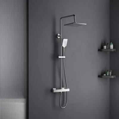 Immagine prodotto di Set doccia termostatico regolabile in altezza con soffione a pioggia - Cromo