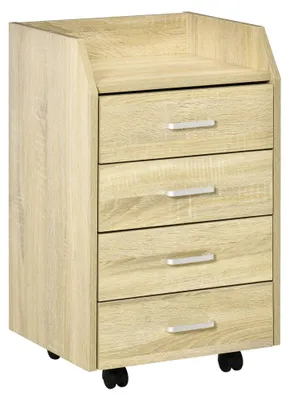Obrázek produktu pro Skříňka s zásuvkami - Komoda - Úložná skříň - Mobilní kontejner - Skříňka pod psací stůl - 4 zásuvky - Materiál: MDF a dřevotříska