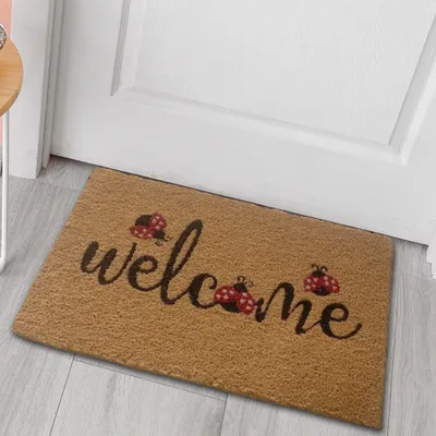 Immagine prodotto di Tappeto antipolvere in cocco "welcome ladybird" in nero rosso Dimensioni - 40 x 60 cm