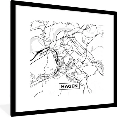 Produktbild von MuchoWow® Gerahmtes Poster Hagen - Karte - Stadtplan - Karte 40x40 cm - Poster mit Schwarzem Bilderrahmen Wandposter Rahmen Foto Bilder - Poster - Plakat im Rahmen