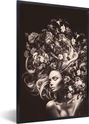 Produktbild von MuchoWow® Gerahmtes Poster Blumen - Frau - Natur 60x90 cm - Poster mit Schwarzem Bilderrahmen Wandposter Rahmen Foto Bilder - Kunst