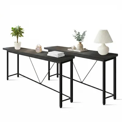 Obrázek produktu pro IvoQ Odkládací stolky - Sada 2 ks - Černá - Úzké industriální konzolové stolky - 120x23 cm - Stolky do předsíně