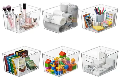 Produktbild von Kühlschrank-Organizer, 4er-Set - Transparente Aufbewahrungsboxen - Stapelbare Boxen - Mit Griffen - Abmessungen: 25,5 x 10,5 x 10,5 cm - Für Küche/Vorratskammer - Aufbewahrungsboxen
