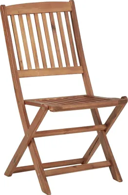 A wooden folding chair against a white background.