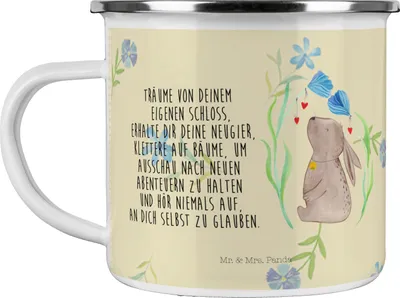 Produktbild von Mr. & Mrs. Panda Tasse Emaille Hase Blume - Blumig - Geschenk, Campingtasse, Ostern, Geburt, Becher, Teetasse, Kaninchen, Taufe, Schwangerschaft, Pott, Geburtstag
