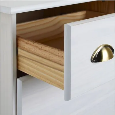 Produktbild von Schubladenschrank COLMAR, Weiß - Apothekerschrank mit 8 Schubladen, Muschelgriffe aus Metall, Kiefer Massivholz, Kommode im Landhausstil für Flur oder Schlafzimmer