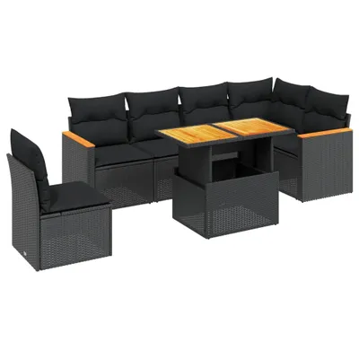 Produktbild von vidaXL 7-tlg. Garten-Sofagarnitur mit Kissen Schwarz Poly Rattan