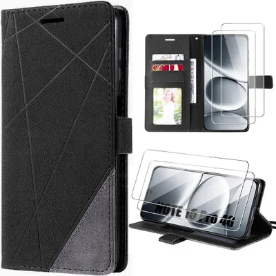 Image de Coque + 2 Verres Trempés pour Xiaomi Redmi Note 15 Pro 4G, Protection Anti-Rayures Synthécuir Noir