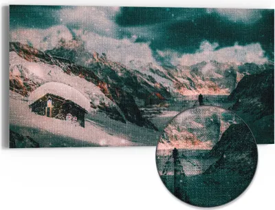 Produktbild von DEQOART Hybrid Leinwand Bild 60x30 cm 'Stille Schneepfade' Wandbild Glas flach modern
