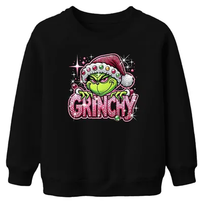 Immagine prodotto di Felpa unisex per bambini "Grinchy Christmas" con strass, glitter rosa e decorazioni scintillanti, divertente, regalo, nero, taglia 152