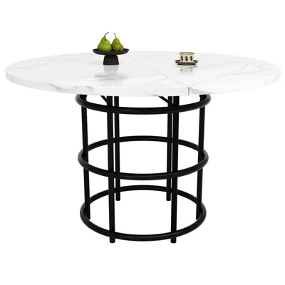 Produktbild von Flieks runder Esstisch, eleganter Kaffeetisch, Küchentisch für Esszimmer Wohnzimmer, Tischplatte aus marmoriertem MDF, weiß+schwarz