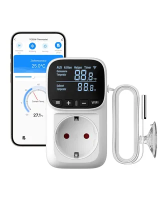 Produktbild von DEWENWILS Smart Thermostat Steckdose, WiFi Temperaturregler mit Fühler 230V, App Steuerung, LCD-Display, 6 Betriebsmodi mit Heizen/Kühlen/Timer, KI-generiertes Bild