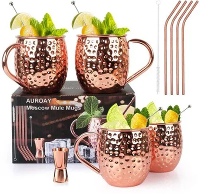 Produktbild von Kupferner Mokkenset 4-teilig, 18,6 oz, mit Rietjes und Bürste, für Bar und Feest