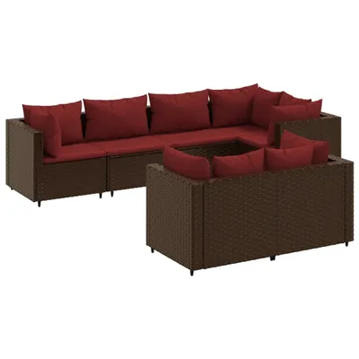 Produktbild von 7-tlg. Garten-Lounge-Set mit Kissen Braun Poly Rattan