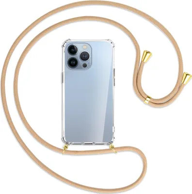 Produktbild von Handykette Backcover-Schutzhülle mit Band (Metall goldfarben) für Apple iPhone 13 Pro - beige