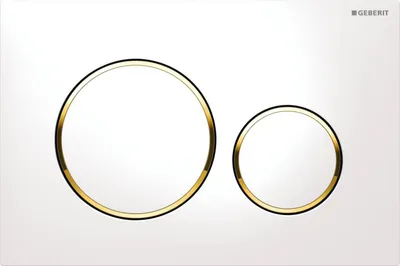 Produktbild von GEBERIT Betätigungsplatte Sigma 20 Platte weiß glänzend / Taster weiß glänzend / Dekorringe gold 115.882.KK.1