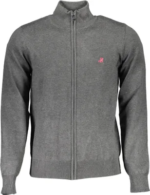 Produktbild von Elegante graue Herren-Strickjacke mit Reißverschluss und Stickerei