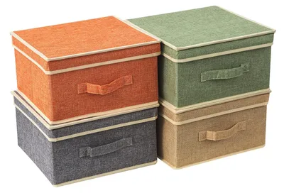 Immagine prodotto di Set di 4 contenitori pieghevoli per riporre vestiti e oggetti, dimensioni 33,5 x 31,8 x 17 cm