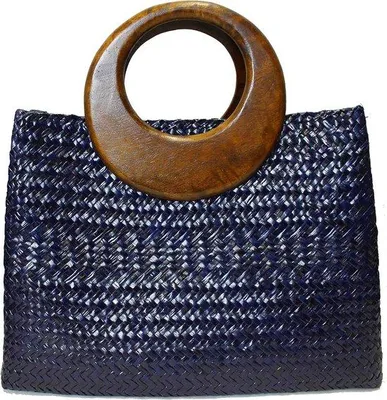 Produktbild von Famanu Damen Handtas aus Rattan mit Holzhenkeln - Sommer- und Strandtasche