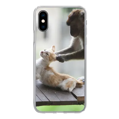 Produktbild von MuchoWow® Handyhülle Schutzhülle Hülle für iPhone X Katze - Affe - Holz Silikon Softcase Handy Hülle - Handyhülle