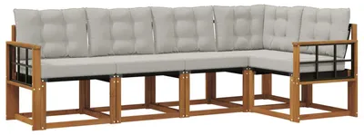 Immagine prodotto di vidaXL Set divani da esterno con cuscini 5 pezzi Naturale e Grigio chiaro
