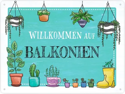 Produktbild von Willkommen auf Balkonien Metallschild XXL in 28x38 cm in türkis
