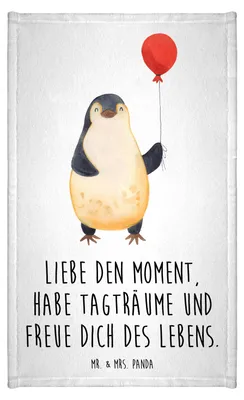 Produktbild von Mr. & Mrs. Panda Frotteetuch Pinguin Luftballon - Weiß - Geschenk, Handtuch, Gästetuch, Liebe, Beste Freundin, Geschenkidee, gäste wc, Baumwollhandtuch