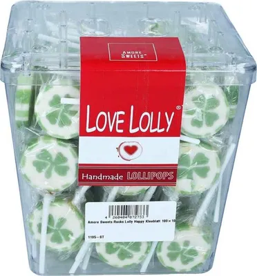 Produktbild von Amore Sweets Rocks Lolly Happy Kleeblatt 100×10g