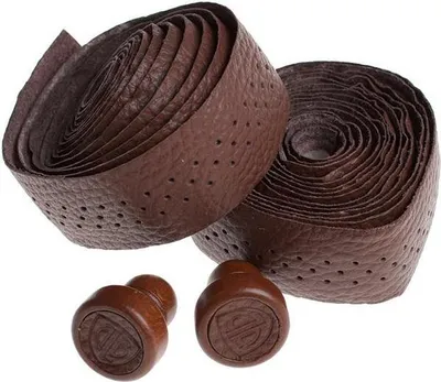 Produktbild von Echtleder Rennrad Lenkerband - Dunkelbraun, inkl. Holzlenkerpropfen