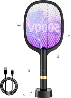 Obrázek produktu pro Elektrický odpuzovač much – lampa na komáry – hubení škůdců – napětí 5000 V – 2 v 1 – černá barva
