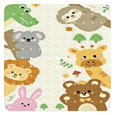 Obrázok produktu pre Protisklzová podložka pod sprchu, 53x53 cm, bez BPA, odolná proti plesniam, vhodná do práčky, motívy zvierat