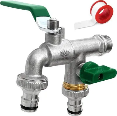 Produktbild von Doppel-Wasserhahn 3/4" Messing rostfrei für Garten