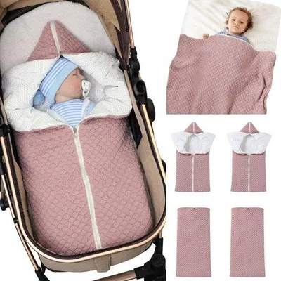 Immagine prodotto di Copertina avvolgente 2 in 1 per neonati con cerniera integrale; sacco nanna caldo e pesante per passeggini; morbida copertina lavorata a maglia