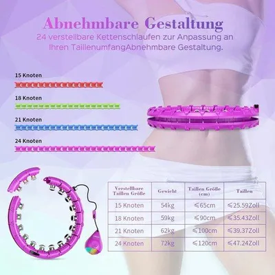 Produktbild von Fitnessband mit LED-Ball und Teller für Erwachsene und Anfänger - Gewichtige Hula-Hoop für Abnehmen und Fitness - 24-teilige abnehmbare Fitness-Hula-Hoop
