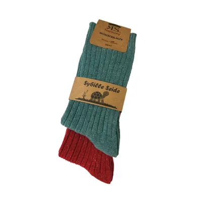 Produktbild von Wollsocken Damen Wolle Seide Komfortrand Gr. 39-42 Rot Petrol 2 Paar, KI-generiertes Bild