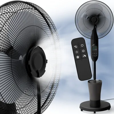 Produktbild von Ventilator mit Wasserkühlung, leiser Standventilator mit 75 Watt Leistung, Drei Geschwindigkeitsstufen, Luftbefeuchtung, Fernbedienung, Drehfunktion