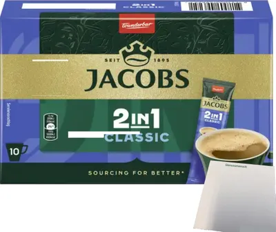 Produktbild von Jacobs 2in1 Kaffee-Sticks Classic 10er (120g Packung) + usy Block