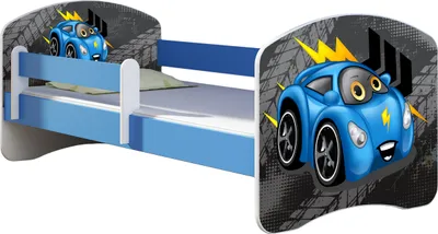 Produktbild von ACMA Jugendbett Kinderbett Junior-Bett Komplett-Set mit Matratze Lattenrost und Rausfallschutz Blau 04 Rote Auto 180x80