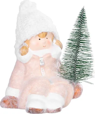Obrázek produktu pro MagicHome Vánoční figurka, Holčička se stromečkem, terakota, 14,5x13x17 cm 2 kusy
