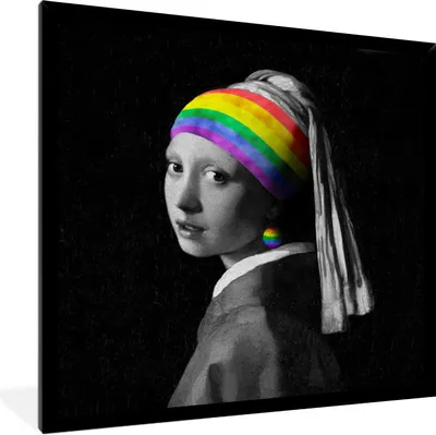 Produktbild von MuchoWow® Gerahmtes Poster Das Mädchen mit dem Perlenohrring - Vermeer - Regenbogen 40x40 cm - Poster mit Schwarzem Bilderrahmen Wandposter Rahmen Foto Bilder - Mit Rahmen - Wanddekoration Schlafzimmer