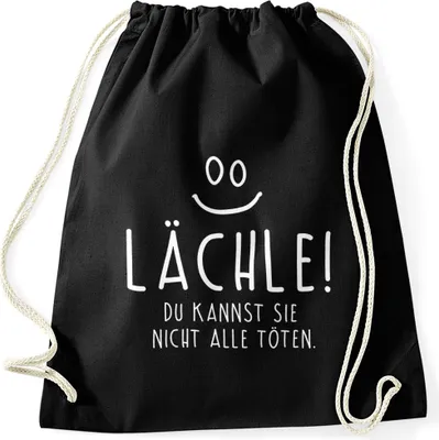 Produktbild von Turnbeutel mit Spruch Lächle du kannst Sie nicht alle töten Moonworks® schwarz unisize