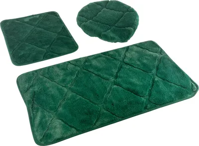 Produktbild von Badematte Badteppich Badvorleger Muna Grün 3 tlg. 3 Stück: Teppich 45x75+ Unterlage 45x35+ Auflage 44x38