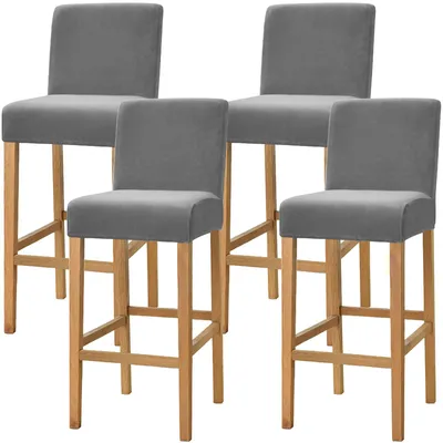 Stuhlbezüge für Barhocker, 4er-Set, Samt, Dunkelgrau, elastisch