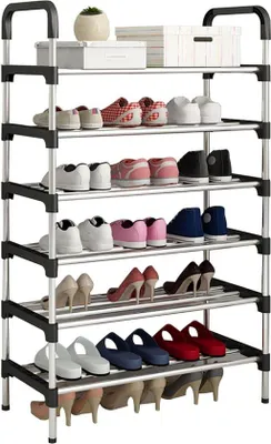 Produktbild von Famanu Schuhregal mit 6 Ebenen - platzsparender Schuhorganizer in Schwarz