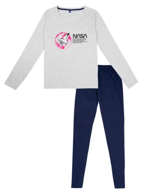 Obrázok produktu pre Dámsky pyžamový set NASA s dlhým rukávom a nohavicami sivý/modrý L