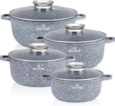 Zdjęcie produktu dla Zestaw garnków indukcyjnych z powłoką z ceramiki marmurowanej, 4 sztuki: 16/20/22/26 cm