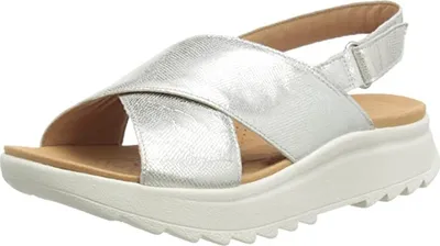 Produktbild von Clarks Damen Sandalen Dashlite Wish Silber Glattleder mit Klettverschluss